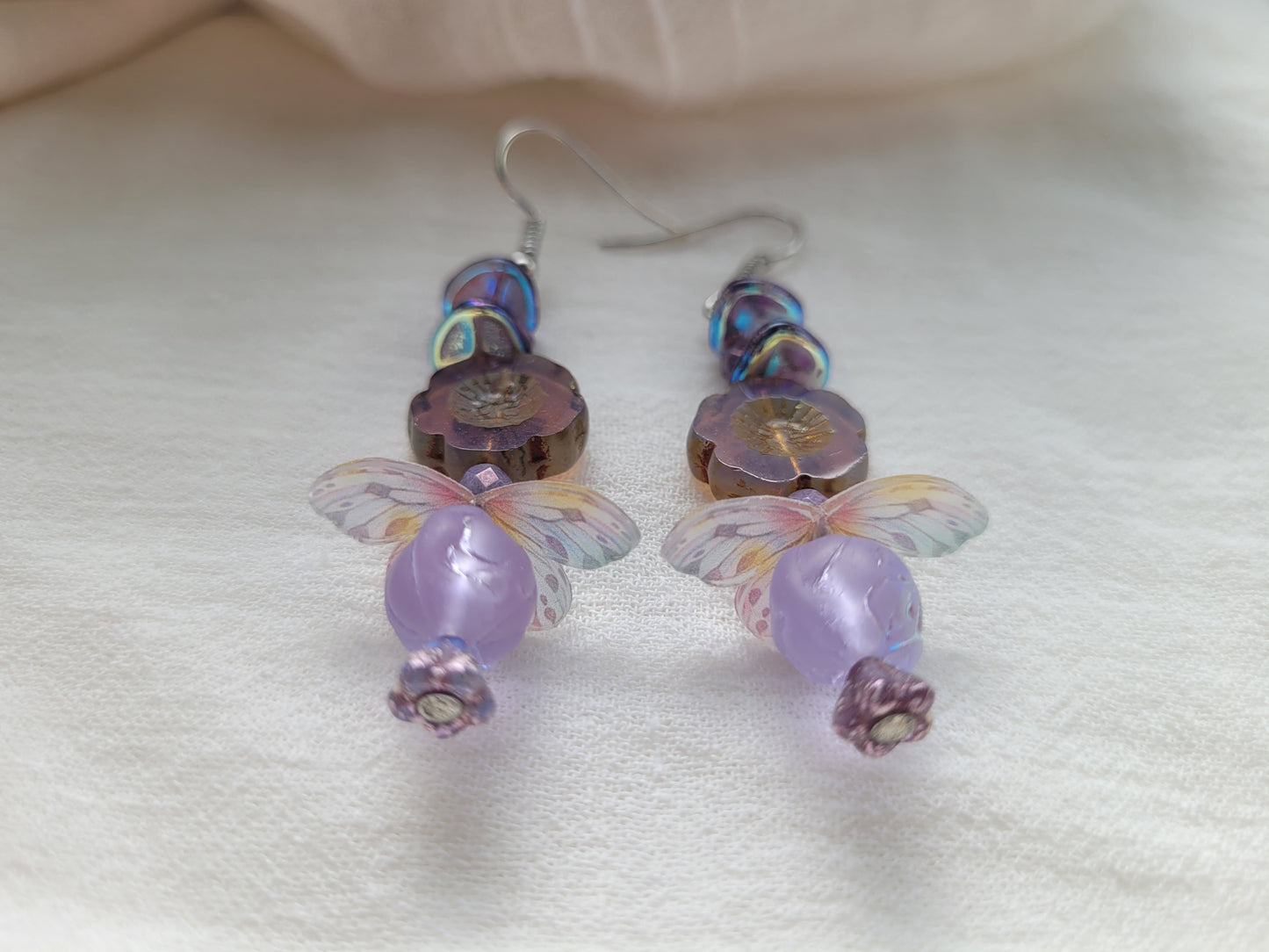 Butterfly Earrings in Soft Purple and Silver Hooks