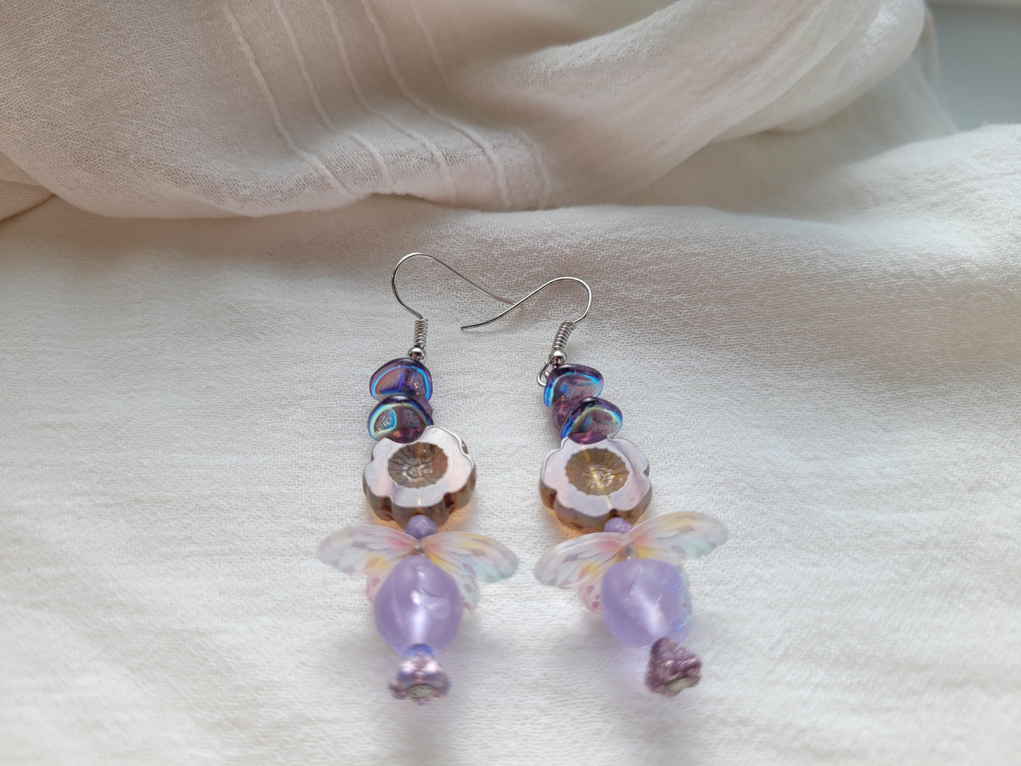 Butterfly Earrings in Soft Purple and Silver Hooks